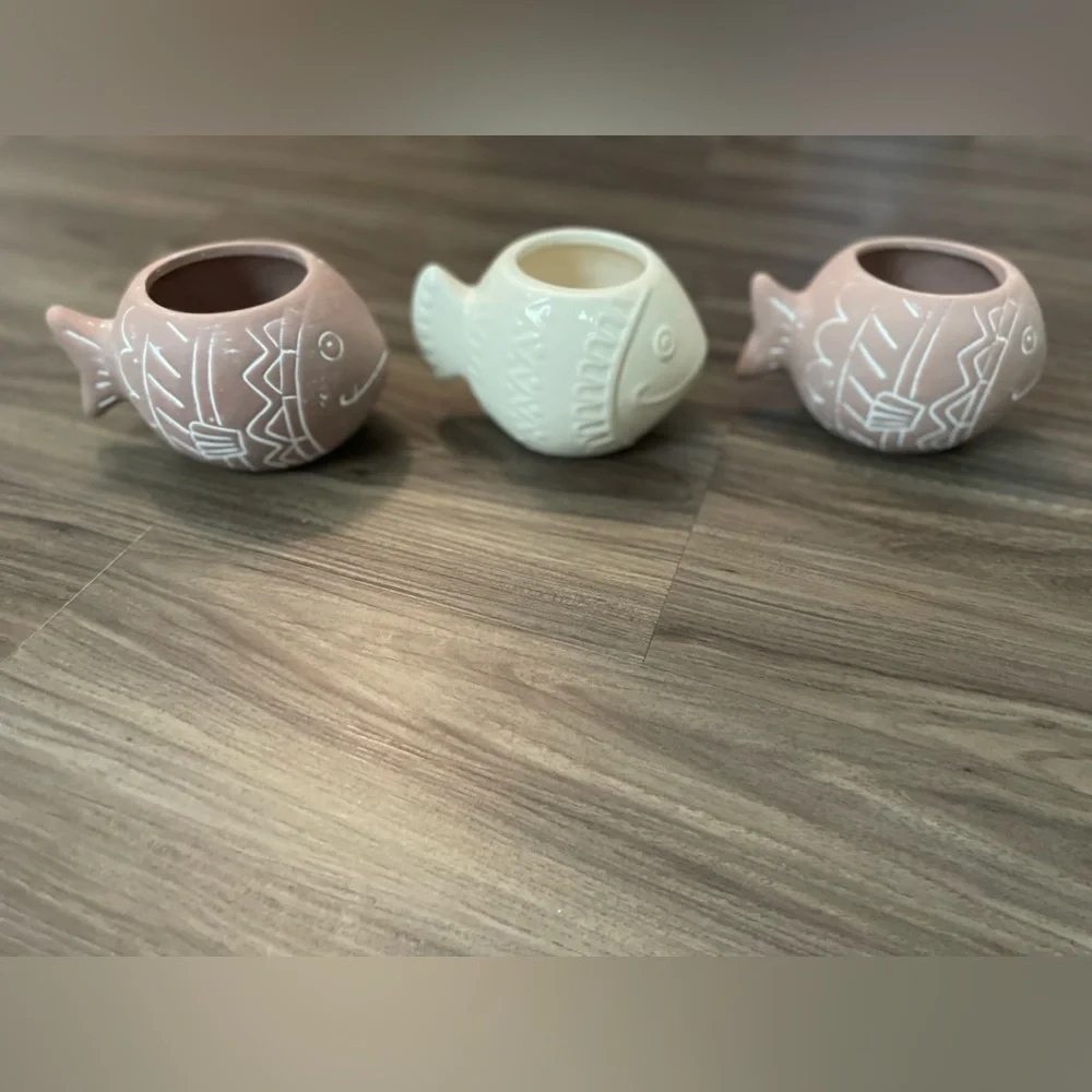 Ceramic Fish Planter Set -White and Cream bundle of 3